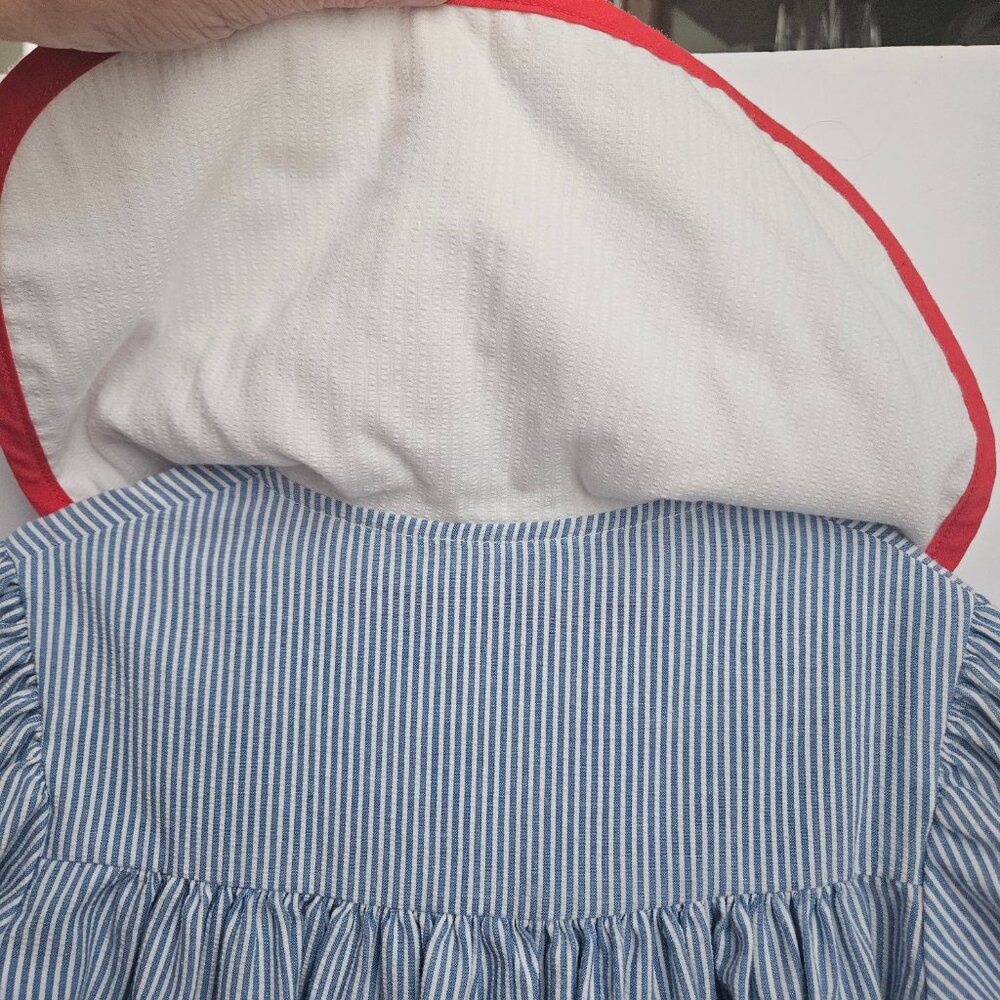VTG Youngland Nautical Sailor Seersucker Dress Blue & White with Red Trim - Picture 9 of 15